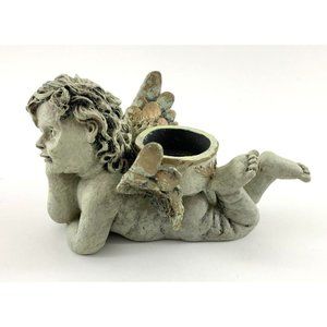 Vintage Laying Angel / Cherub Figurine Candle Holder, Resin, Victorian Style.